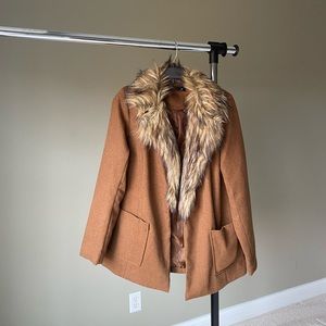 Wool-Blend Tan Wrap Coat